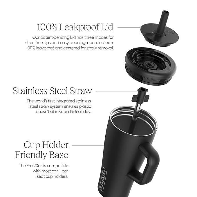 BrüMate Era 20 oz Tumbler with Handle & Straw | 100% Leakproof Insulated Water Bottle Tumbler with Lid and Flexible SoftSip Straw | Made of Stainless Steel | Cup Holder Friendly | 20oz (Onyx Leopard)