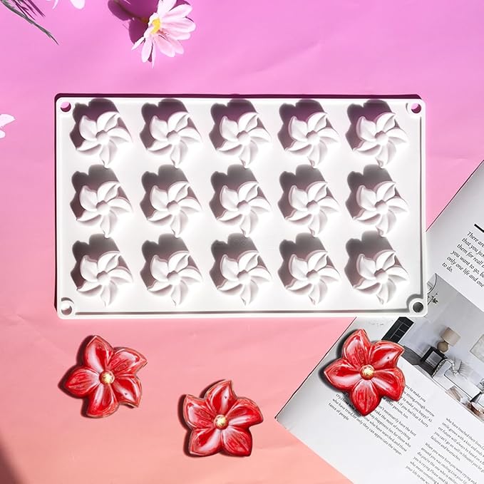 Chocolate Silicone Molds Flower Cake Baking Silicone Mold, Baking Moulds for Making Hot Chocolate, Jelly, Ice Cubes, Pudding, Mousse (E_ Flower)