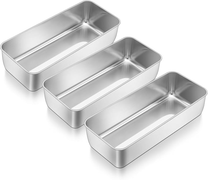 TeamFar Loaf Pan, 12 x 5 Inch Stainless Steel Loaf Pans for Baking Bread, 3 Pack Large Bread Loaf Baking Pan for Homemade Bread, Meatloaf, Cake, Brownies, Non-Toxic, Heavy-duty, Oven & Dishwasher Safe