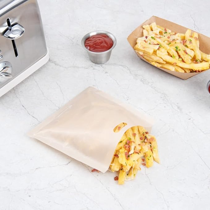 Restaurantware Bag Tek 6.5 x 6.3 Inch Toaster Bags 10 Small Toaster Sandwich Bags - Multipurpose Non-Stick Kraft Plastic Toaster Sleeves Semi-Disposable