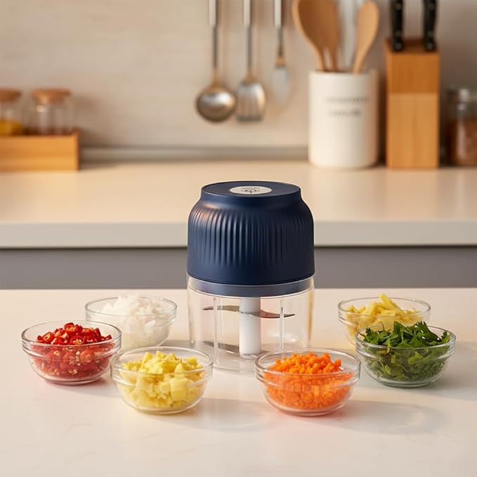 2026 Upgraded Household Electric Garlic Crusher, Capacity Electric Garlic Chopper, Mini Portable Veggie Cutter, 4 Sharp Stainless Steel Blades Mini Electric Food Chopper, Easy to Clean (2pcs)