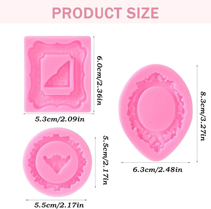 9 PCS Picture Frame Fondant Silicone Molds Frame Chocolate Silicone Molds Vintage Style Photo Frame Moulds for Cake Decorating Cupcake Topper Chocolate Candy Polymer Clay