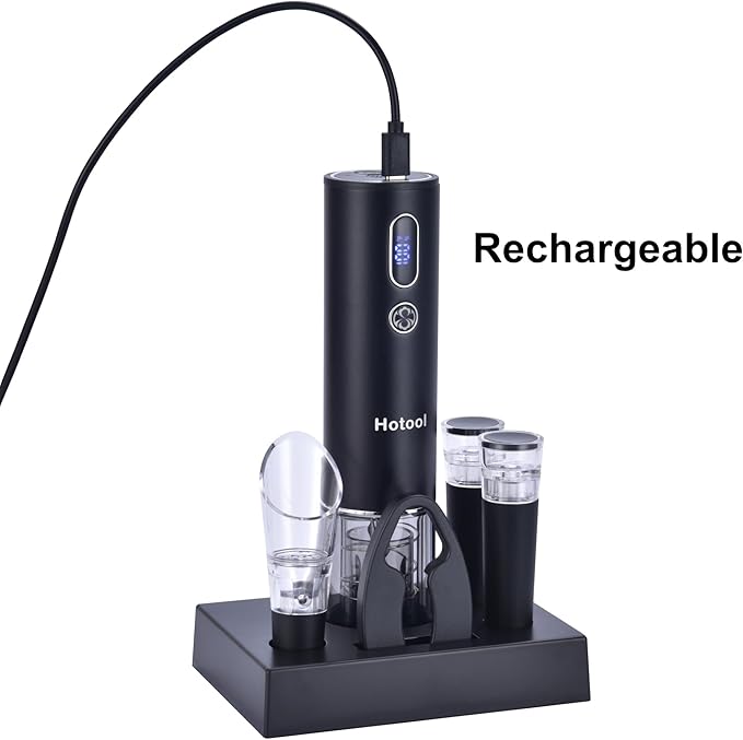 Electric Wine Opener Set with Base – Rechargeable Wine Bottle Opener with Foil Cutter, Wine Aerator and Wine Stoppers – Wine Accessories Gift for Wine Lovers