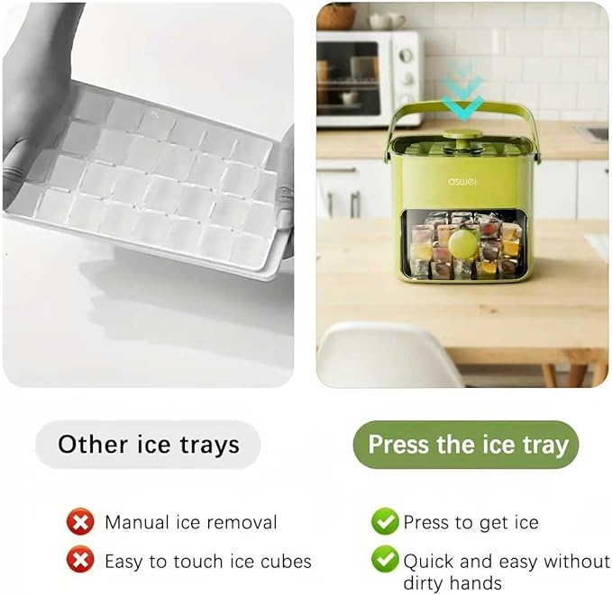 Mini Ice Cube Tray with Lid and Bin + ice cube maker with easy press lid