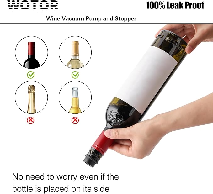 WOTOR Wine Saver Vacuum Pump with 20 Stoppers, Wine Stopper & Preserver, Reusable Bottle Sealer Keeps Fresh, Ideal Accessories Gift (Flat Handle) (Pack of 2)