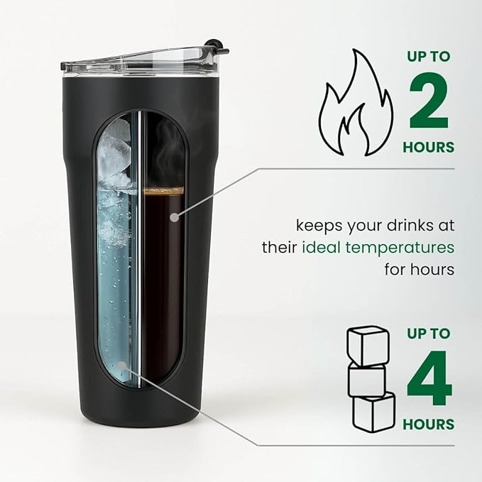 2-in-1 Hot & Cold Vacuum Insulated 30oz Tumblers, Stainless Steel Dual Chamber, Leak-Proof, BPA-Free, Fits Cup Holder, Travel Coffee Mug, Split Cup, 2 Drink, 2 Sides, Coffee & Water (Harper White)