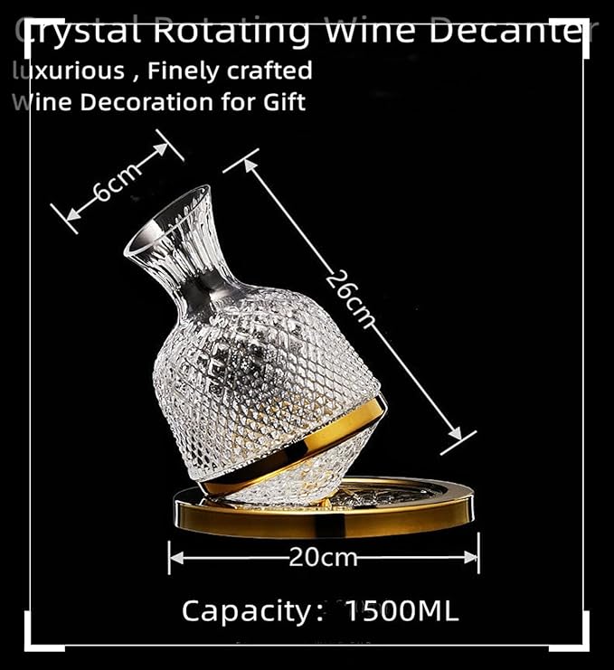 Wine Decanter Set - Spinning Crystal Red Wine Decanter Golden, 1.5L Luxury Wine Aerator Carafes Glass, Jarler Hand Blown lead-free Decanter with Greeting Card, Art Wine Gift for Wine Lover