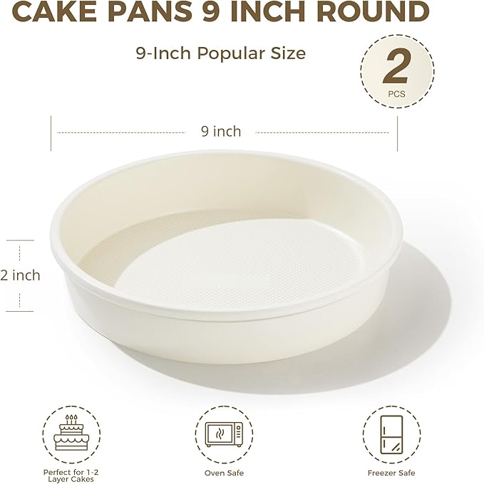 HONGBAKE Nonstick Ceramic 9 Inch Round Cake Pan Set of 2, Heavy-Duty Aluminized Steel round cake pans with Diamond Texture, Non-Toxic Cake Molds, Cake Pans Sets for Baking Cheesecake, Cream