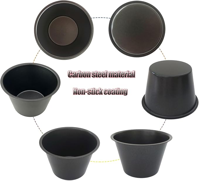 Pack of 6 Nonstick Popover Pans, Individual Miffin Cupcake Pan, Carbon Steel Yorkshire Pudding Pan, Reusable Egg Tart Molds, Large Round Oven Baking Pans - Black (3.5" x 2.2")