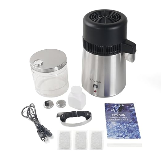 Bonnlo 1.1 Gallon/4L Water Distiller Stainless Steel with Glass Container, 750W Distilled Water Machine Maker Water Distillers for Home Countertop, 1L/H (Silver)