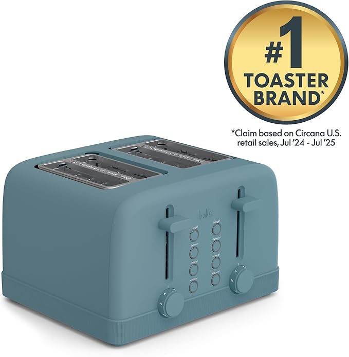 bella 4 Slice Toaster, 6 Setting Shade Control with Reheat & Cancel Buttons, Removable Crumb Tray, Anti Jam & Auto Shutoff, 900 Watt, Surf