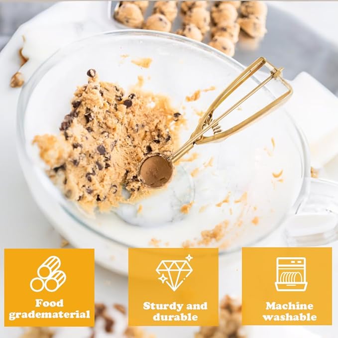 Ice Cream Scoop with Trigger Release, 304 Stainless Steel Cookie Scoops for Baking & Food Prep, Easy to Clean Dishwasher Safe Scooper for Ice Cream, Cookie Dough, Cupcakes, Fruit and Meatballs（M)