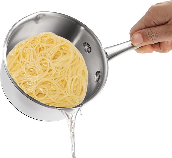 DEAYOU 18/10 Stainless Steel Butter Warmer Measuring Pan, 0.5-Quart Milk Warmer Pot with Dual Pour Spouts, 17OZ Small Sauce Pan for Stove Top, Chocolate Melting, Coffee Tea Soup Warming