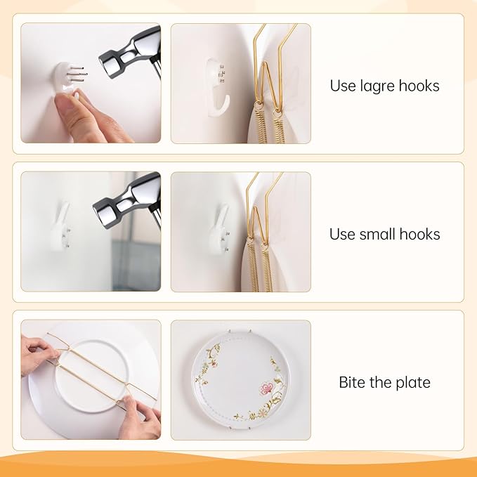 Bilillo 14 Pieces Plate Hangers for Wall - 6/8/10/12/14 Inch Invisible Plates Hanger, Stainless Steel Plate Holders with 14 Pieces Wall Hooks for 5.5 to 16 Inch Decorative Plates and Arts