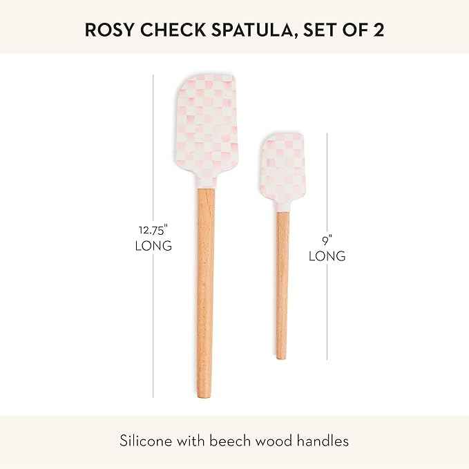 MACKENZIE-CHILDS Set of 2 Spatulas, Silicone Kitchen Spatula Set, Pink-and-White Rosy Check