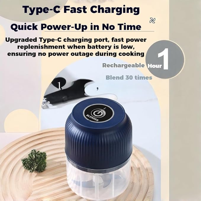 300ML USB Rechargeable Electric Garlic Chopper, Mini Portable Veggie Cutter with Eggbeater&4/6 Knife Heads, Veggie Chopper with Container and Lid, Vegetable Crusher (White A)