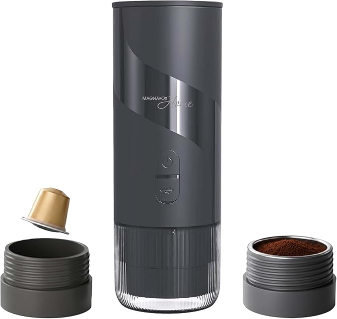 Magnavox HOME Portable Espresso Coffee Maker (Grounds or Pods) with Fast Brew Technology & Single Touch Control, Ideal for Offices or Travel