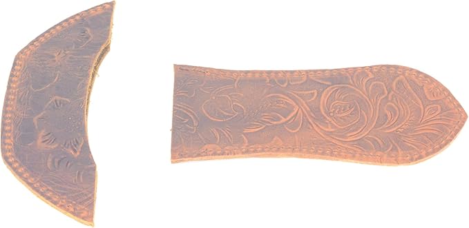 JJNUSA Leather Cast Iron Handle Cover，Skillet Handle Cover, Handmade Full Grain Crazy Horse Leather Handle Protector (2 Pack) Flower Brown