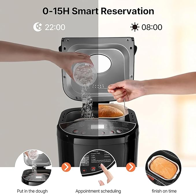 Bread Maker, 19-in-1 2LB Dough Machine, Nonstick Ceramic Pan Automatic Breadmaker with Gluten Free Setting, Automatic Compact Dough Machine Nonstick,Digital,3 Loaf Sizes, 2 Crust Colors, Black