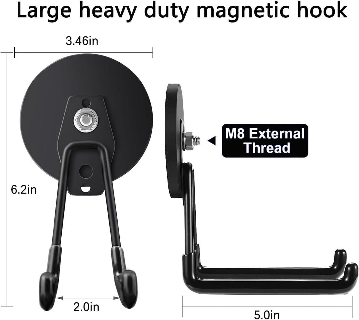 Large Strong Magnetic Hooks,Heavy Duty Magnet Hook, Black Magnetic Garage Hook for Metal Cabinet Pegboard Garage Warehouse Shelve,Heavy Duty Storage Magnetic Utility Hooks (2 Pack)
