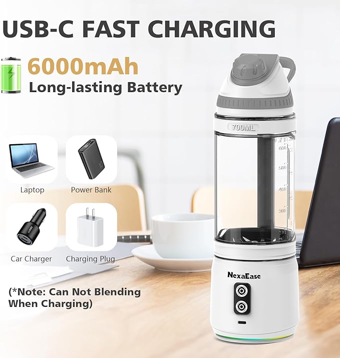Portable Personal Blender for Smoothies, Protein Shakes, Frozen Drinks - 24Oz Blender Cup Bottle with Sip Spout, Travel Lid, USB-C Rechargeable, Cordless - Mini Small Blenders for Kitchen, Gym, Office