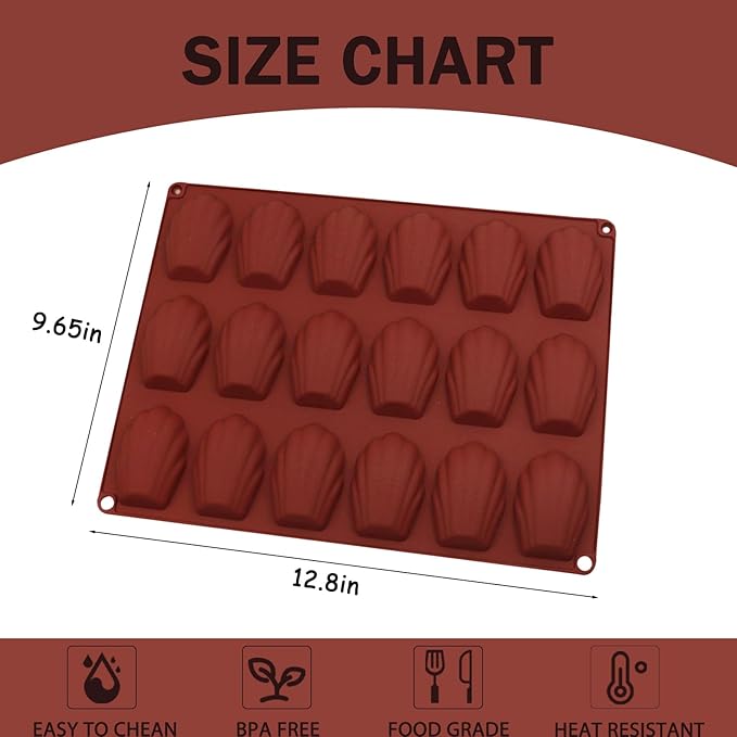 2 PCS Silicone Madeleine Pans, 18-Cavity Madeleine Baking Molds for Cake, Chocolate, Candy, Bread, Cookie, 12.8 x 9.65 x 0.55 Inches