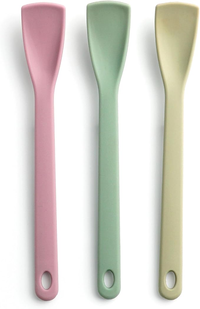 Platinum Silicone Mini Spatula Set, 3-Piece Spoonula & Jar Scraper, Perfect Scraping for Baking, Mixing & Stir Fry, Nonstick-Safe, Sit-Up Design, Food Grade, Made in Korea