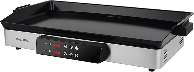 Kalorik Electric Griddle & Double Burner Cooktop MAXX Series 2-in-1 Cooker 22-Inch Cooking Surface 500F Max Temperature Teppanyaki Griddle Plate, 1800-Watts, Stainless Steel