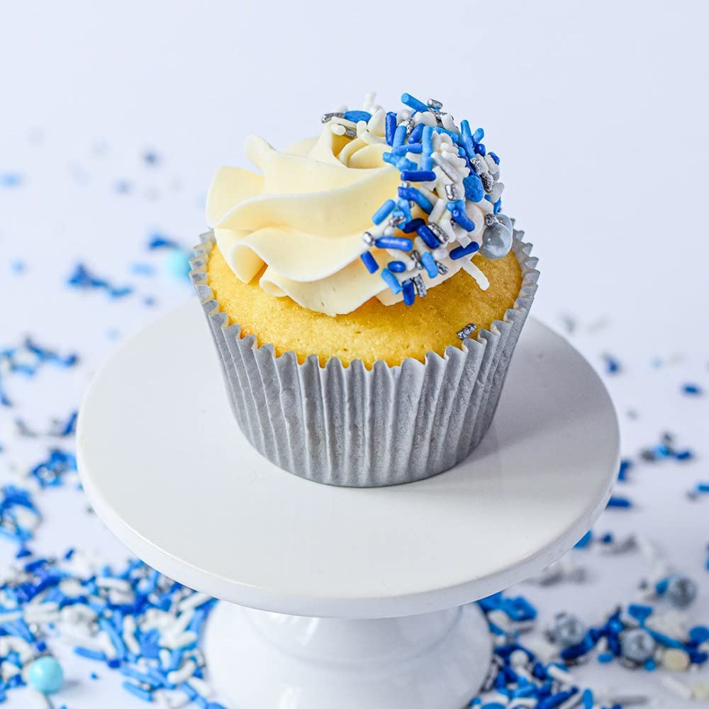 Blue Sprinkles for Cake Decorating and Baking - Fancy Sprinkles for Gender Reveal Cake Decorations in Blue and White Sprinkles with Jimmies, Nonpareils - Cake and Cupcake Sprinkles Decorations