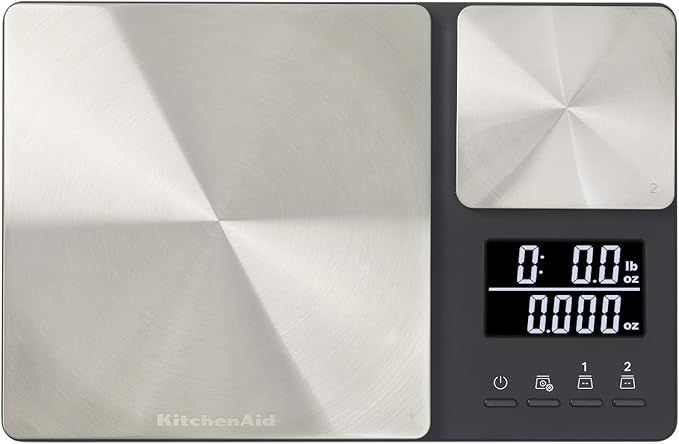 KitchenAid KQ909 Dual Platform Digital Kitchen and Food Scale, 11 Pound Capacity and Precision 16oz Capacity, Black with Stainless Steel & KQ903 3-in Analog Dial Oven/Appliance Thermometer