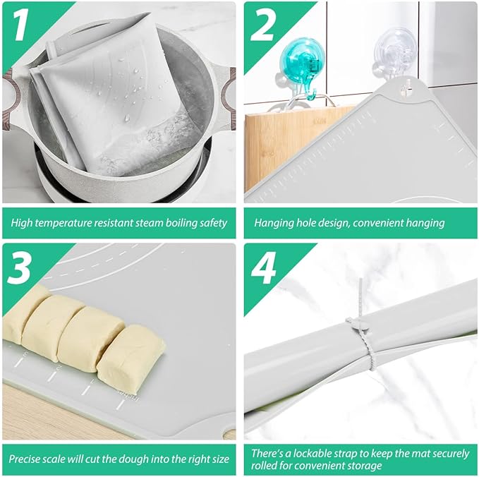 Silicone Pastry Mat 24"*16" Extra Thick Non Stick Baking Mat Food Grade Silicone Dough Rolling Bake Mat with Edge Heightening