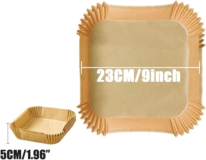 Large Air Fryer Disposable Paper Liners Nonstick 23cm Oven Airfryer Parchment Baking Paper ，Compatible For Ninja，Compatible For COSORI ，Grill Cooking Basket(23cm square,50PC)