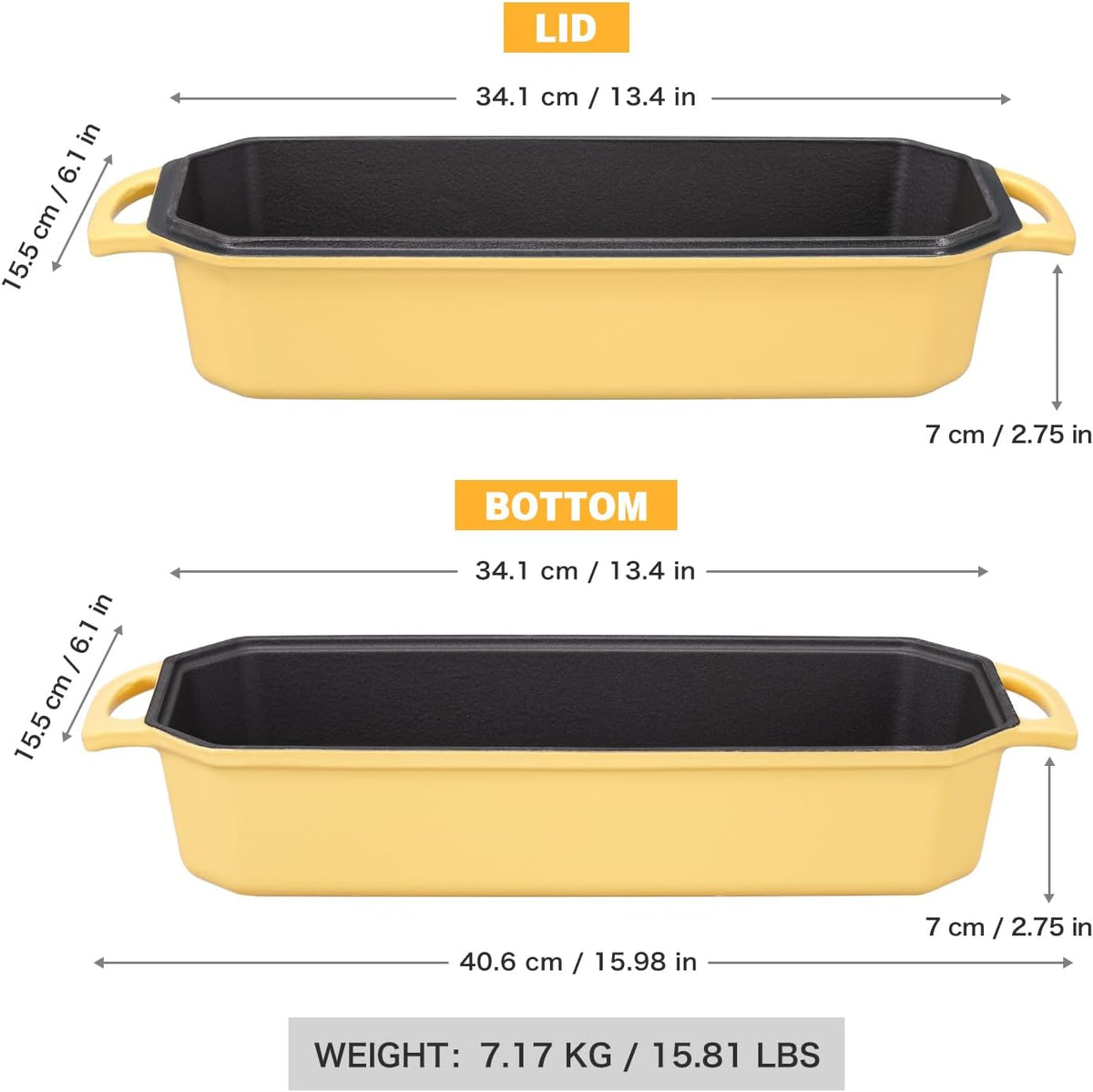 Bread Pan Cast Iron Loaf Pan with Lid Bread Loaf Pan 13x5 Inch Enameled Cast Iron Sourdough Bread Pan,Yellow
