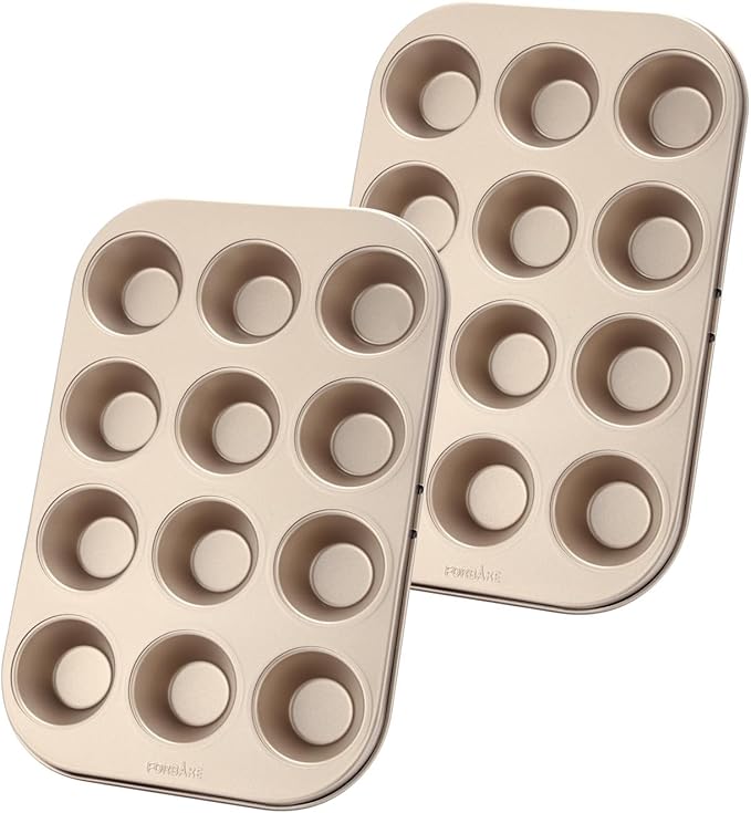 2-Pack Mini Muffin Pan — 12-Cup Non-Stick Golden Carbon Steel Mini Cupcake Baking Tray for Even Baking & Easy Release