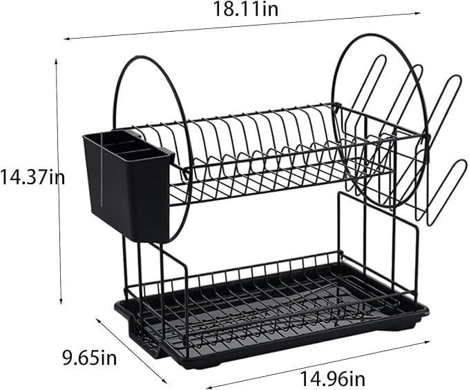 Black Multifunctional Kitchen Bowls and Chopsticks Drain Rack Iron Wire Large Capacity Kitchen Utensils Sink Storage Rack Space-Saving