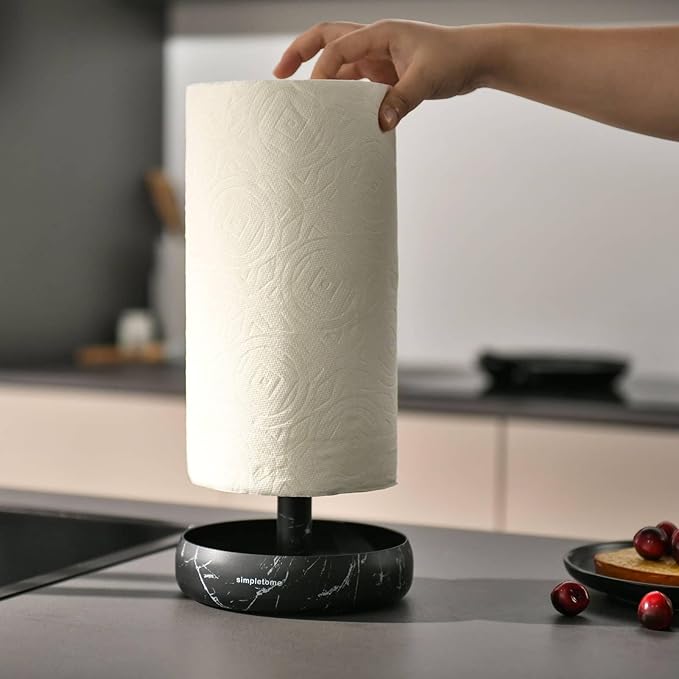 simpletome Paper Towel Holder Countertop Keep It Rolled Up Weighted Base (Marble Black)