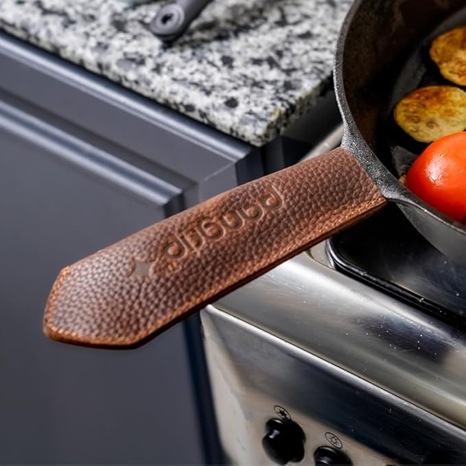 Cast Iron Handle Cover (Main Handle), Extra Thick Leather Heat Resistant Handle Cover for Cast Iron Skillets, Hot Pan Handle Cover, Cast Iron Handle Sleeve