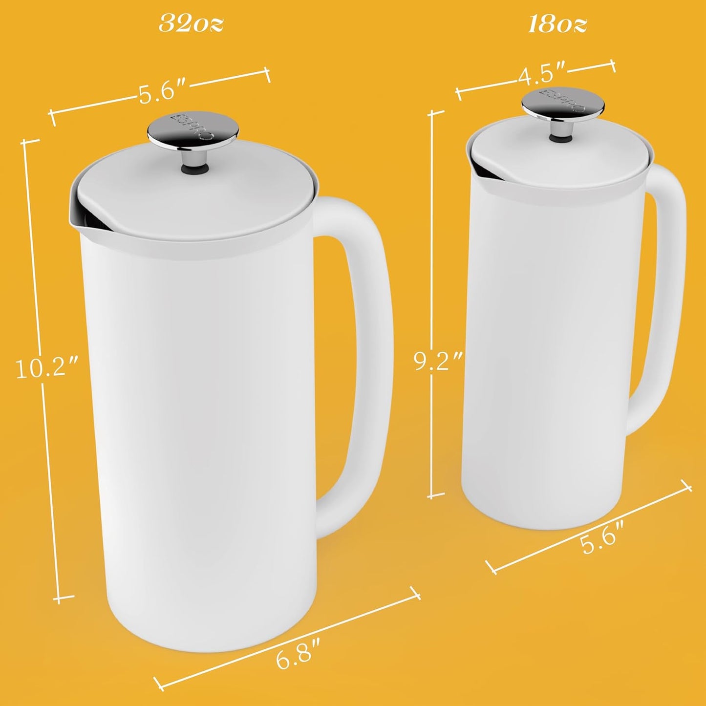 ESPRO P7 French Press Coffee Maker - Double-Walled Stainless Steel Insulated with Micro-Filter, 18 Ounces, Matte White