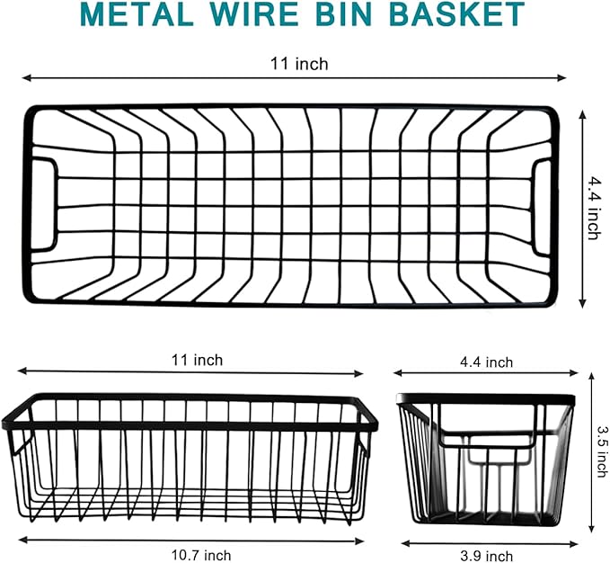 SheeChung 4 Pack Farmhouse Metal Wire Basket Bin with Wall Mount and 2 Pack Bathroom Soap Dishes Tray with Drain Metal Sponges Scrubber Holder Bar Soap Dispenser Saver