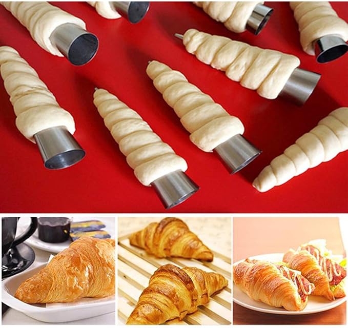 Joyeee 16Pcs Cream Horn Molds with Cleaning Brush, Stainless Steel Cone Roller Cannoli Forms Mold for Baking Cannoli Shell, Crispy Pastry for Christmas Birthday Party Gifts, 5-inch Large Size