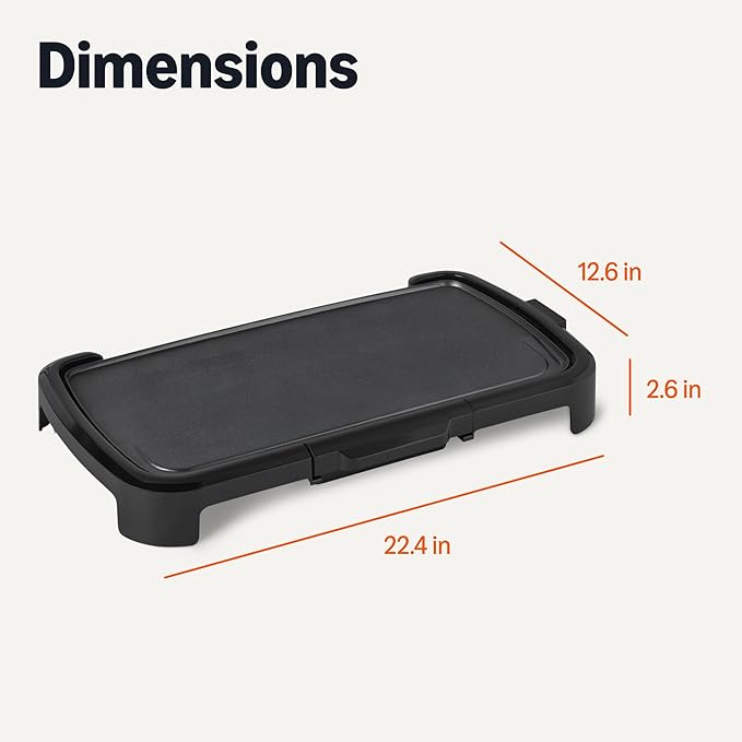 Amazon Basics Electric Griddle with Nonstick Ceramic Coating, Flat Grill for Pancake, 10 x 20 inches, Black