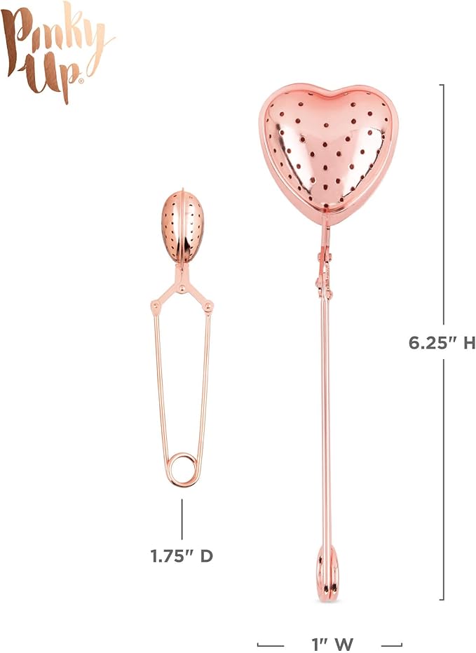 Pinky Up Heart Shaped Tea Ball, Reusable Loose Leaf Tea Infuser, Brew Tea with Ease, Stainless Steel, Rose Gold