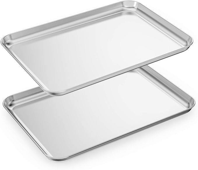 Baking Sheets Set of 2, HKJ Chef Cookie Sheets 2 Pieces & Stainless Steel Baking Pans & Toaster Oven Tray Pans, Rectangle Size 18 x 13 x 1 inch, Non Toxic & Healthy & Easy to Clean