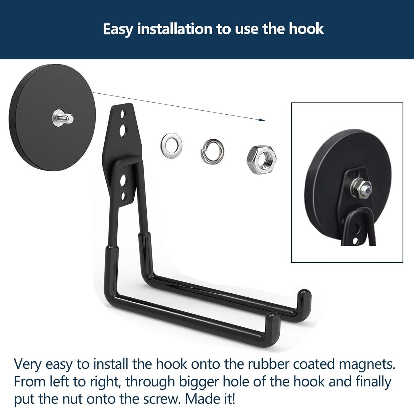 Strong Garage Magnetic Hooks - 4Pack, Large Heavy Duty Storage Utility Magnet Hooks with Anti-Slip Coating for Indoor & Outdoor Hanging for Metal Cabinet,Pegboard,Garage Shelve,Garden Tools