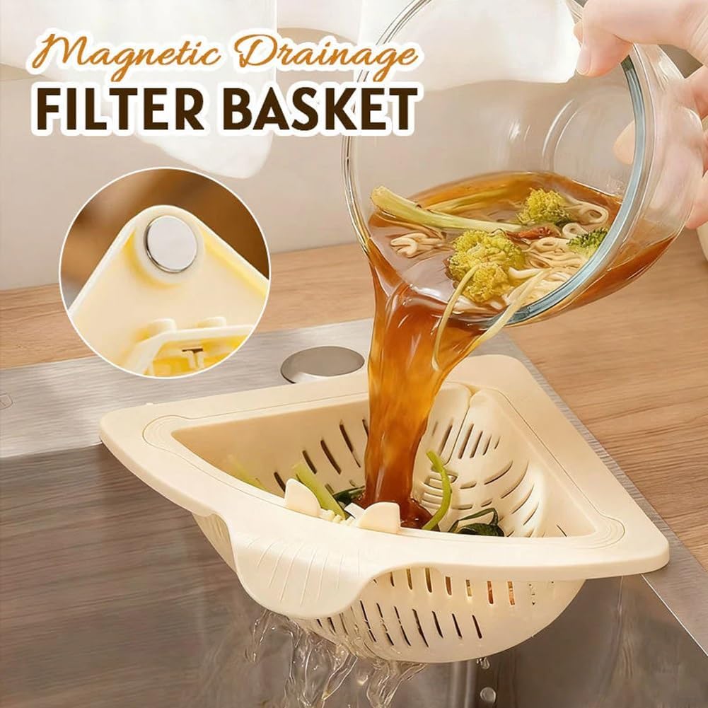 Magnetic Drainage & Filter Basket, Punch-Free Triangular Sink Strainer with Twist-Open Bottom, Strong Magnetic Fixation, Corner Kitchen Organizer for Washing Fruits & Vegetables(Color c)