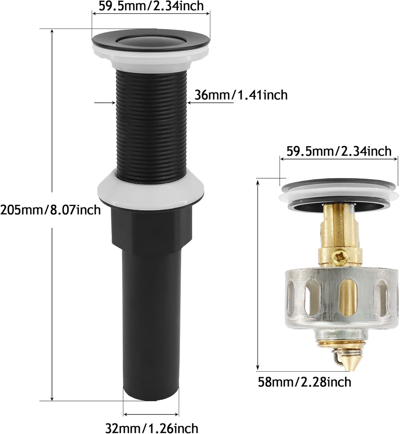 Bathroom Sink Drain,Drain Stopper Bathroom Sink Without Overflow,Small Cap Pop Up Drain Assembly with Detachable Strainer Basket,Built-in Anti-Clogging, Stainless Steel Nut Matte Black