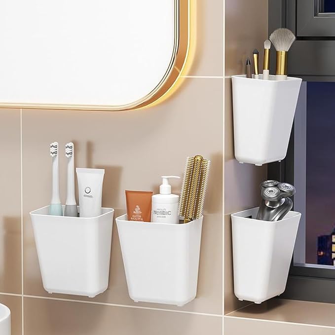 4 Piece Kitchen Cabinet Door Storage Box,Self Adhesive Wall Mounted Storage Box,Wardrobe/Bathroom/Refrigerator Small Items Organizer