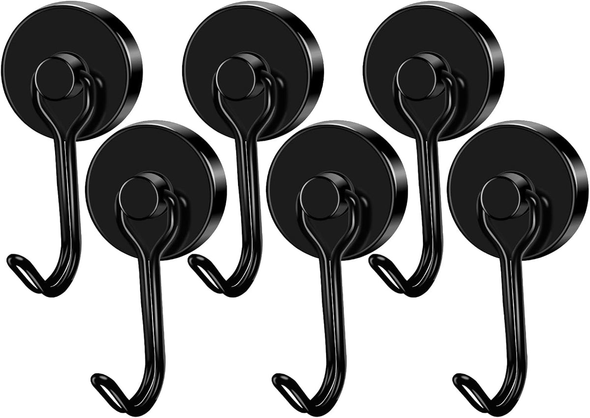 LOVIMAG Hooks, 80lbs+ Magnetic Magnet Hook 2025 Cruise Cabin Ship Essentials Heavy Duty Strong Refrigerator Fridge Hanging for Classroom Beach Vacation Kitchen Grills Home Mug Hanger (6 Pack), Black
