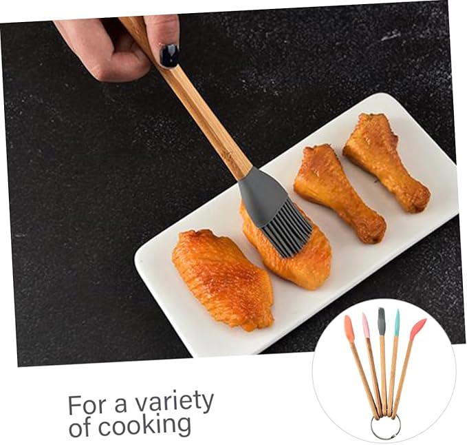Cute Kids Baking Supplies 5pc Wood Handle Silicone Baking Tools Set for Girls Food-grade