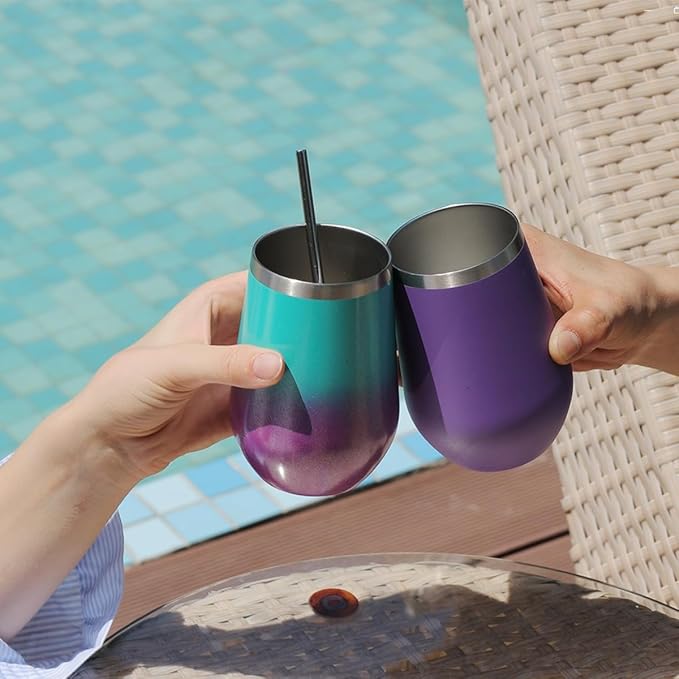 MEWAY 12oz Stainless Steel Wine Tumbler with Lid - Double Wall Vacuum Insulated Swig cups for Hot and Cold Drinks, Ideal for Coffee, Wine, Beer, gifts for Women under 10 dollars(Purple,Set of 8)